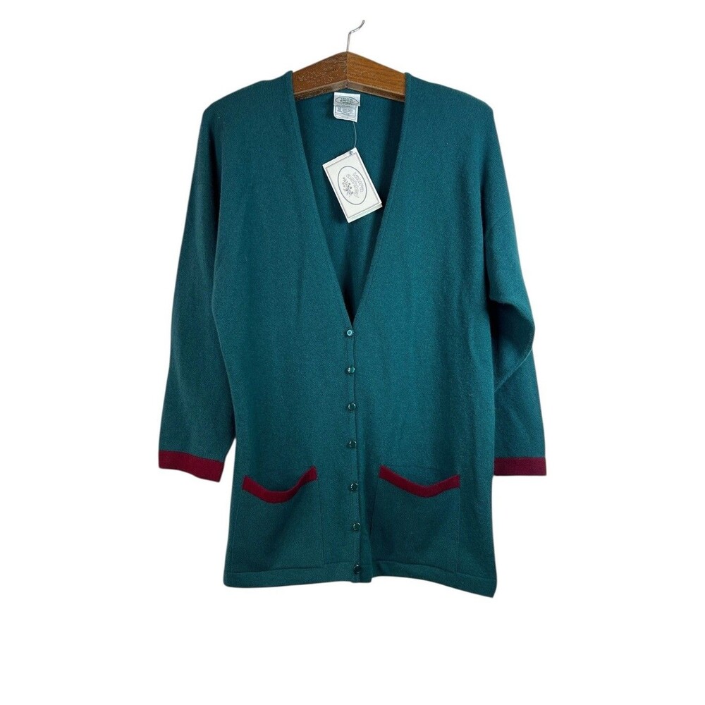 VINTAGE Women’s Wool Button Down Cardigan Sweater Colorblock Size M Laura Ashley